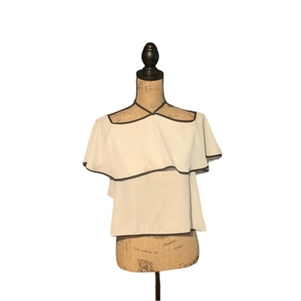 Womens Blouse White Tiered Black Trim Size Medium